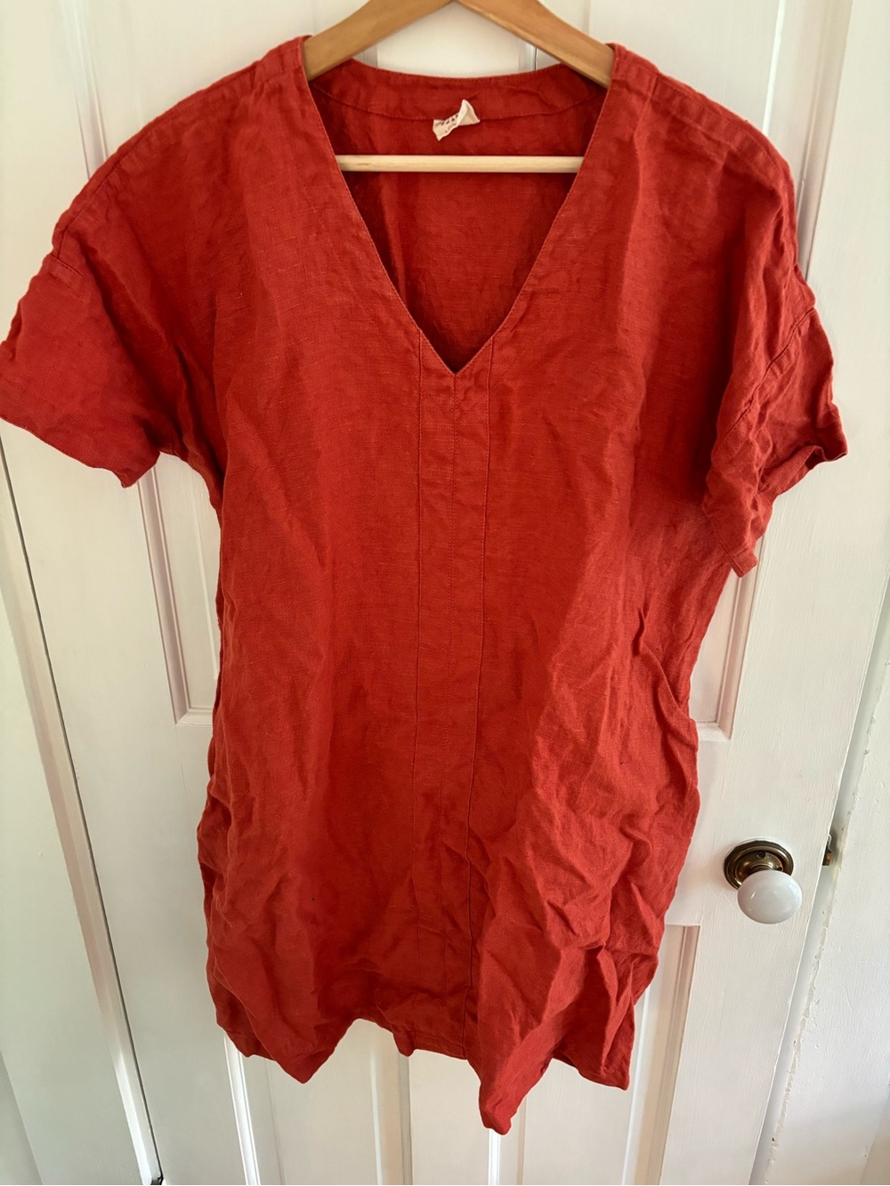 Linenbee Rust Orange Linen V-Neck Tunic